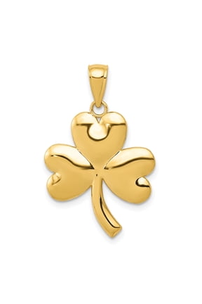 10k Yellow Gold Shamrock Pendant Charm, Polished Irish Three-Leaf Clover