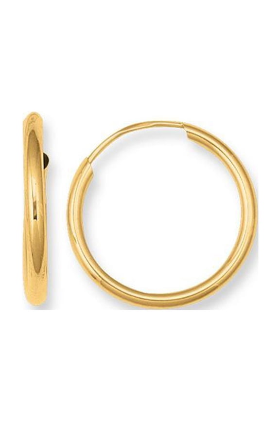 10k Yellow Gold Shiny Small Endless Round Tube Hoop Earrings With Hinged Clasp - .6 Grams