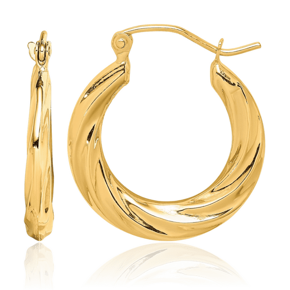10K Solid Yellow Gold Round Medium Hoop Earrings