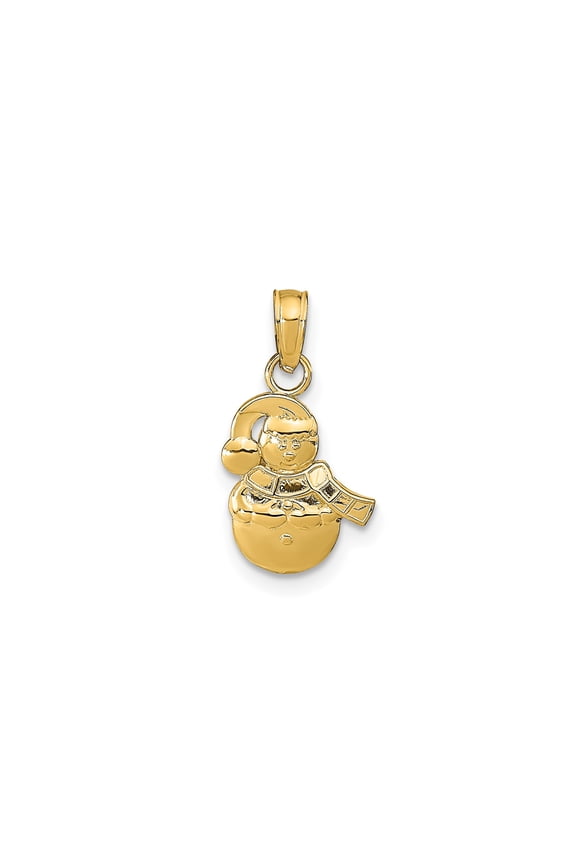 10k Yellow Gold Snowman Pendant with Scarf and Santa Hat, Holiday Charm for Women or Unisex, Christmas Jewelry, Winter Theme, Festive Symbol, Seasonal Gold Accessory