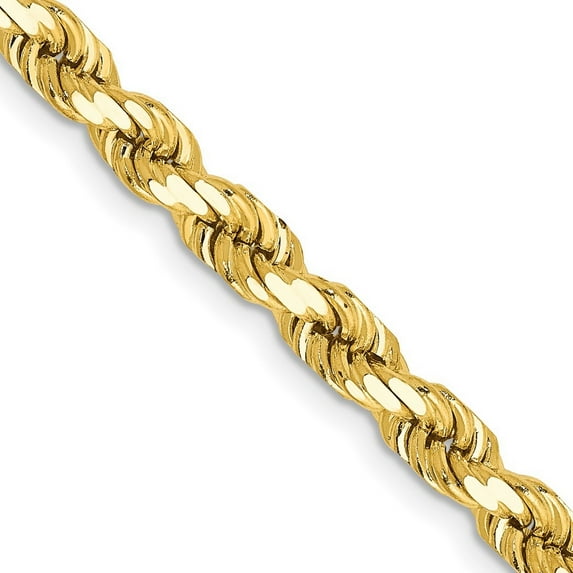 10k Yellow Gold Solid 5mm Handmade Sparkle Cut Rope Chain Bracelet 8 Inch Lobster Claw - Identification Bracelet for Wom