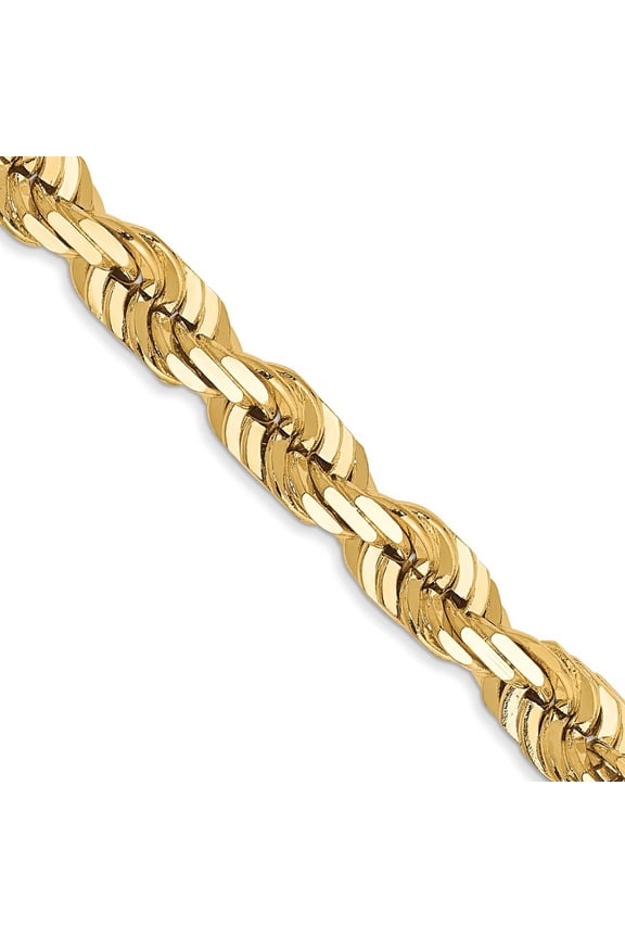10k Yellow Gold Solid 6mm Handmade Sparkle Cut Rope Chain Necklace 24 Inch Lobster Claw - Chain Necklace for Women and M