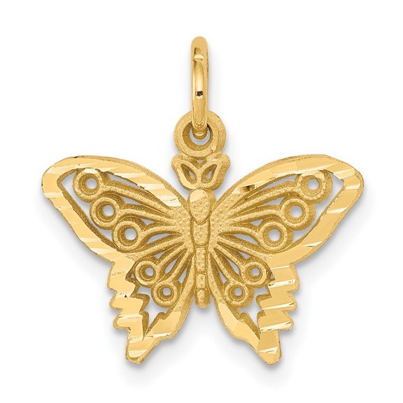 10k Yellow Gold Solid Butterfly Angel Wings Charm Pendant Necklace Measures 18x19mm Wide - Bead Charm for Women