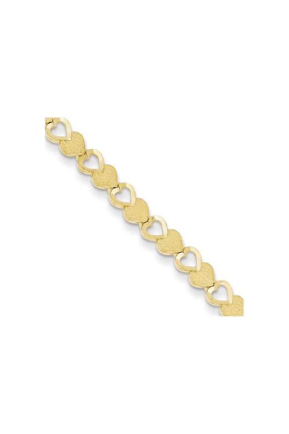 10k Yellow Gold Solid Love Heart Bracelet 7 Inch Lobster Claw - Identification Bracelet for Women