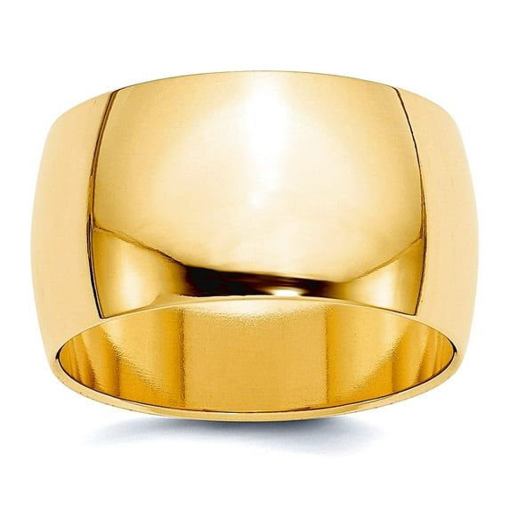 10k Yellow Gold Solid Polished 12mm Half Round Band Size 7 Ring Ring for Women and Men