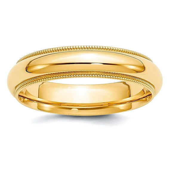 10k Yellow Gold Solid Polished Half Round 5mm Milgrain Comfort-Fit Band Size 6.5 Ring Ring for Women and Men