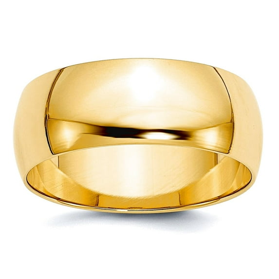 10k Yellow Gold Solid Polished Lightweight 8mm Ltw Half Round Band Size 12 Ring Ring for Women and Men