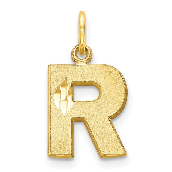 10k Yellow Gold Solid Satin Letter Name Personalized Monogram Initial R Charm - Bead Charm for Women
