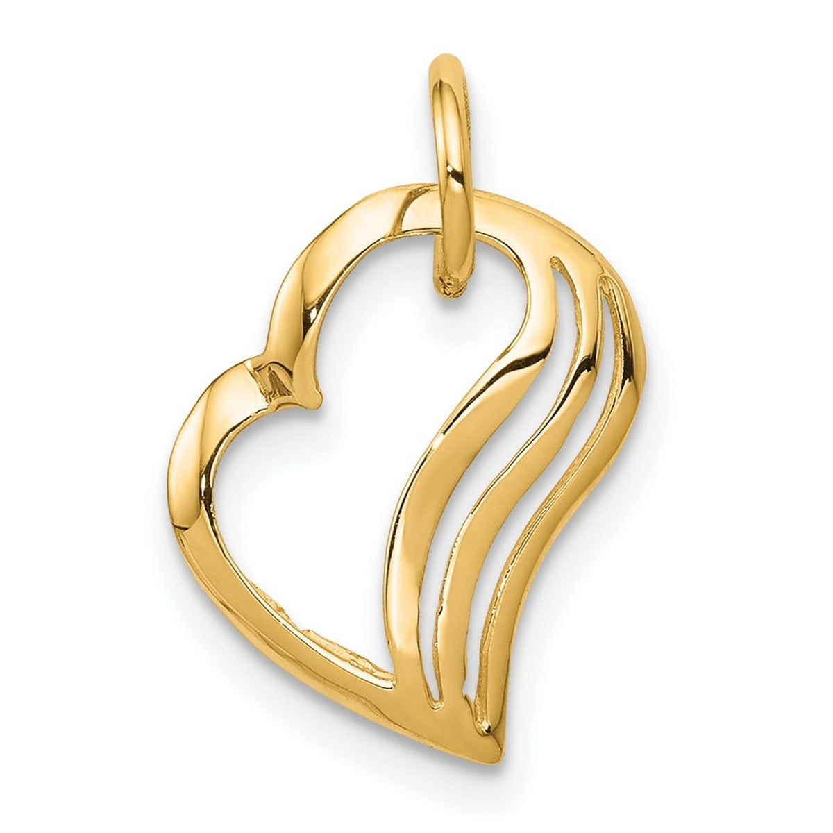 JEWELRYWEB 10k Yellow Gold Solid Satin Love Heart Charm 15x11mm Wide Pendant Necklace for Women - .4 Grams