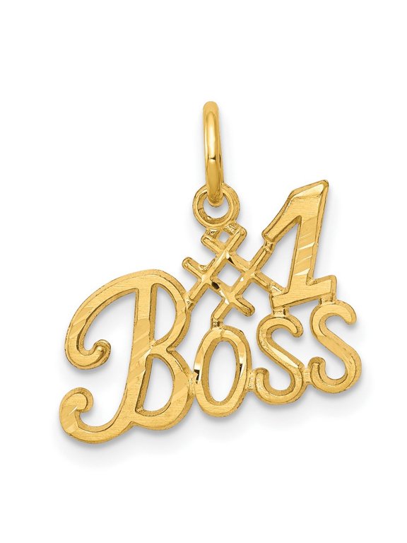 10k Yellow Gold Solid Satin Number 1 BOSS Charm Pendant Necklace Measures 15x16mm Wide - Bead Charm for Women