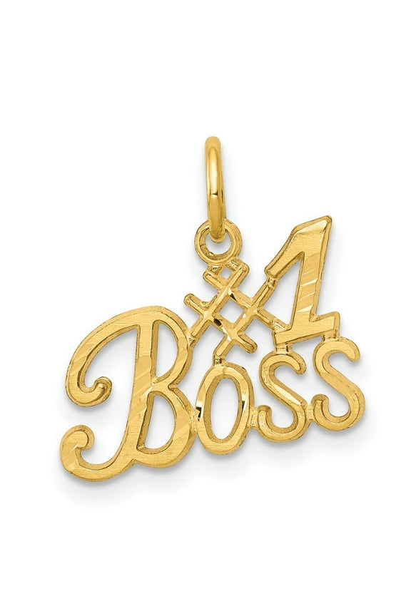 10k Yellow Gold Solid Satin Number 1 BOSS Charm Pendant Necklace Measures 15x16mm Wide - Bead Charm for Women