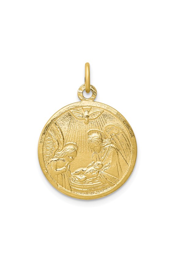 10k Yellow Gold Solid Satin Polished Baptism Disc Pendant Charm