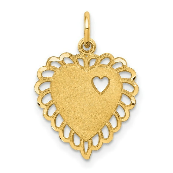 10k Yellow Gold Solid Satin Textured Not engraveable Love Heart Charm Pendant Necklace Measures 22x15mm Wide - Bead Char