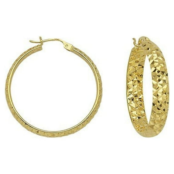 10k Yellow Gold Sparkle-Cut Hoop Earrings Measures 3x15mm - 1.0 Grams