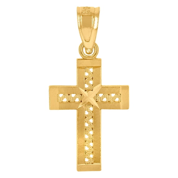 10k Yellow Gold Sparkle-Cut Mens Cross Religious Charm Pendant 20.1x9.9mm Wide Necklace for Men