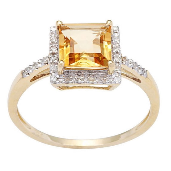 10k Yellow Gold Square Citrine and Diamond Halo Ring
