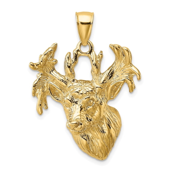 10k Yellow Gold Stag Pendant for Men, Detailed Deer Head with Antlers, Wildlife Symbol Necklace, Rustic Hunting Nature Jewelry, Masculine Outdoor Animal Charm