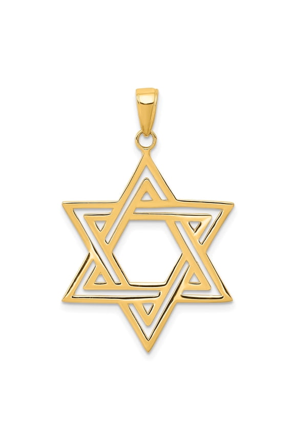 10k Yellow Gold Star of David Pendant for Men and Women, Openwork Interlocking Triangle Jewish Necklace, Spiritual Religious Hebrew Symbol Jewelry