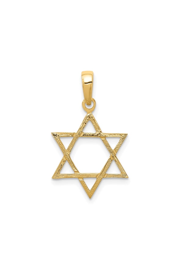 10k Yellow Gold Star of David Pendant for Men or Women, Textured Openwork Jewish Symbol, Religious Hebrew Necklace for Faith and Spiritual Wear