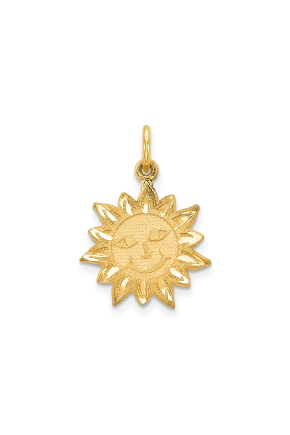 10k Yellow Gold Sun Face Pendant for Women or Unisex, Radiant Celestial Design, Boho Spiritual Jewelry Charm, Positive Energy Symbol, Detailed Medallion