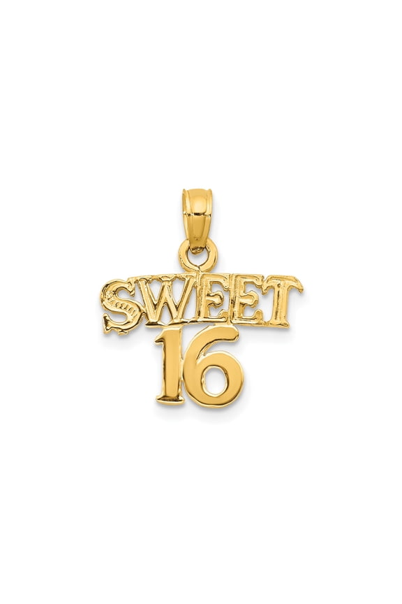 10k Yellow Gold Sweet 16 Pendant for Women, Milestone Birthday Necklace Charm, Bold Lettering Coming of Age Jewelry, Dainty Keepsake for Teens