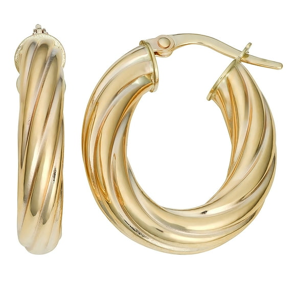KoolJewelry 10k Yellow Gold Swirl Design Oval Hoop Earrings