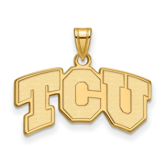 10k Yellow Gold TCU Pendant with Block Letters, Unisex Texas Christian University Necklace for Alumni and Fans, Official Collegiate Jewelry Symbolizing School Pride and Team Spirit