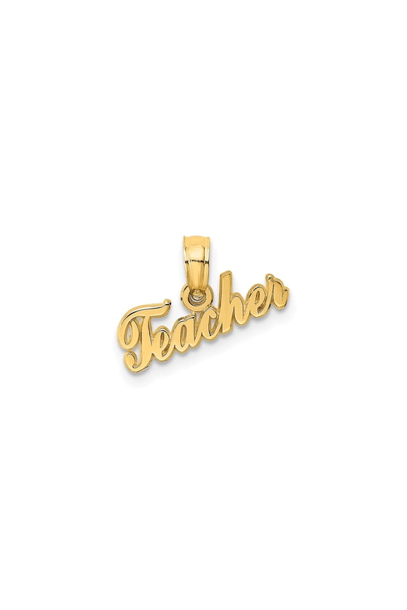 10k Yellow Gold Teacher Script Pendant Charm, Polished Education Jewelry for Women