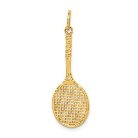 10k Yellow Gold Tennis Racket Pendant Charm with Openwork Design for Women and Men, Sporty Athletic Jewelry for Fans, Unisex Accessory for Necklace or Bracelet