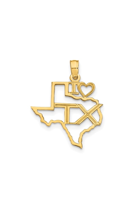 10k Yellow Gold Texas State I Heart TX Pendant Charm, Polished Open Cut Outline