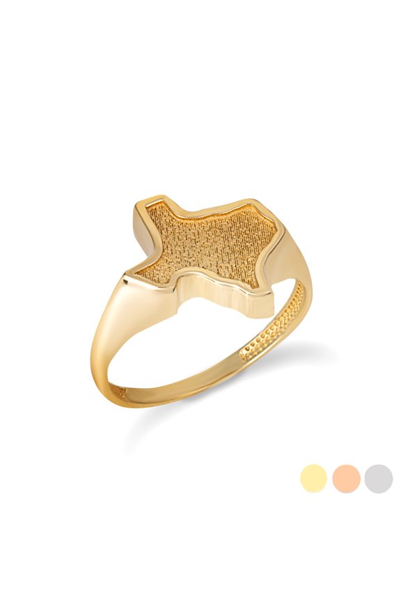 10k Yellow Gold Texas State Map Textured Ring (Size 7.5)