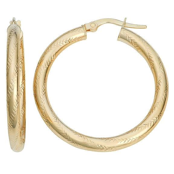 KoolJewelry 10k Yellow Gold Texture Round Hoop Earrings