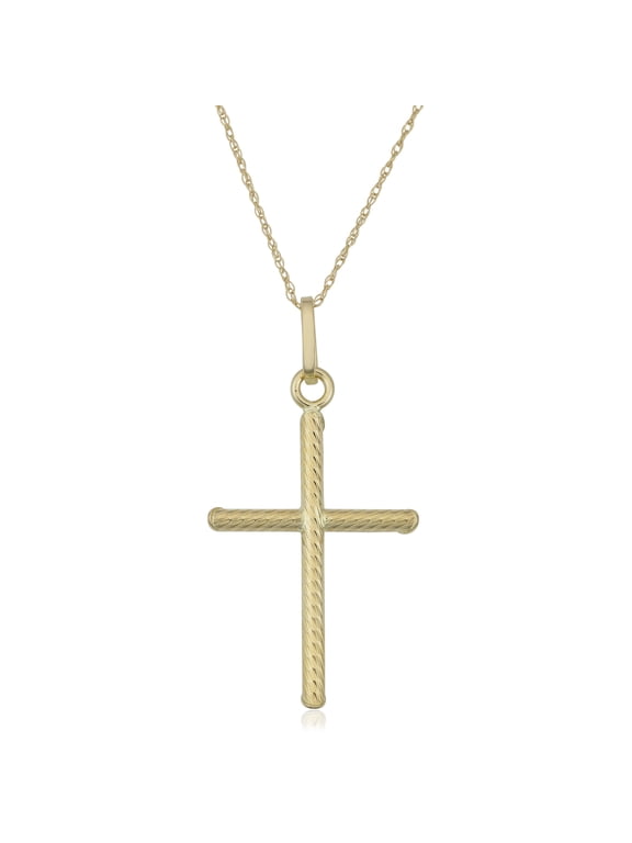 KoolJewelry 10k Yellow Gold Textured Cross Pendant on Delicate Rope Chain Necklace (18 inch)