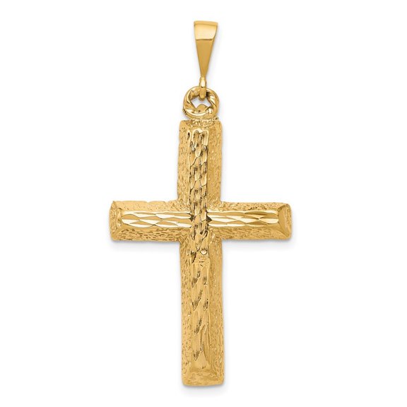 10k Yellow Gold Textured Not engraveable Sparkle Cut Religious Faith Cross Pendant Necklace Measures 45x21mm Wide - Pend