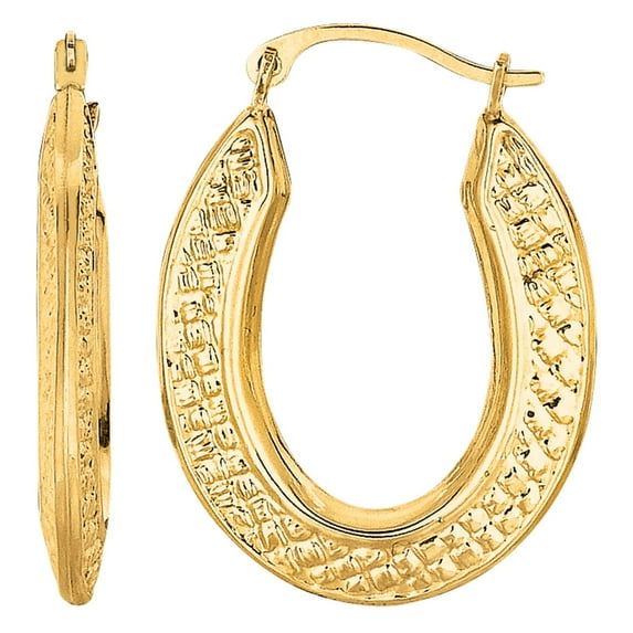 Jewelstop 10K Yellow Gold Textured Open Dome Hoop Earrings Hinged Clasp 4x20mm