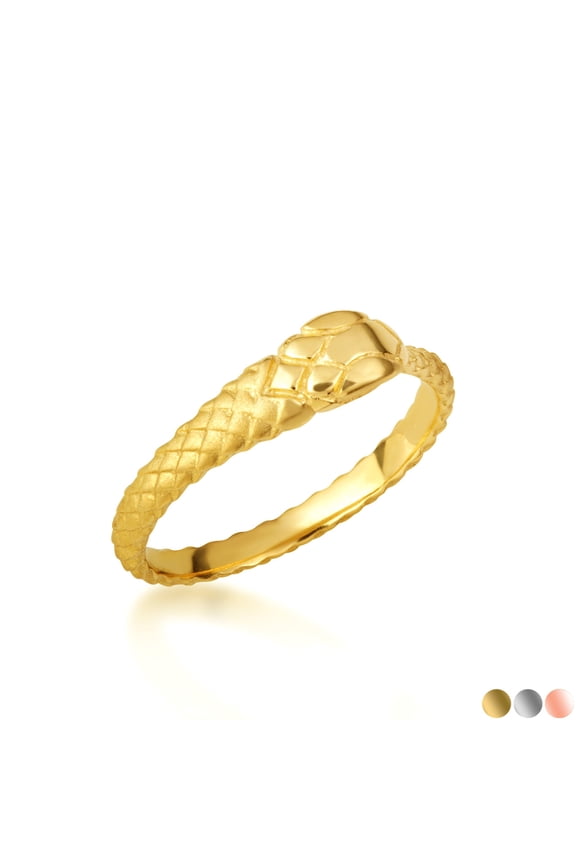 10k Yellow Gold Textured Ouroboros Serpent Snake Ring (Size 9)
