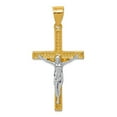thumbnail image 1 of 10k Yellow Gold Textured Polished and Rhodium Crucifix Pendant Necklace 35x16mm Wide Pendant for Women, 1 of 2