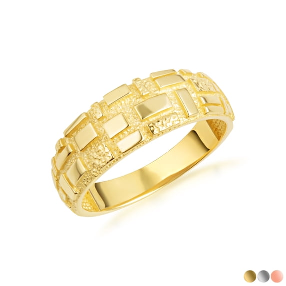 10k Yellow Gold Textured Square Nugget Band Ring (Size 4)