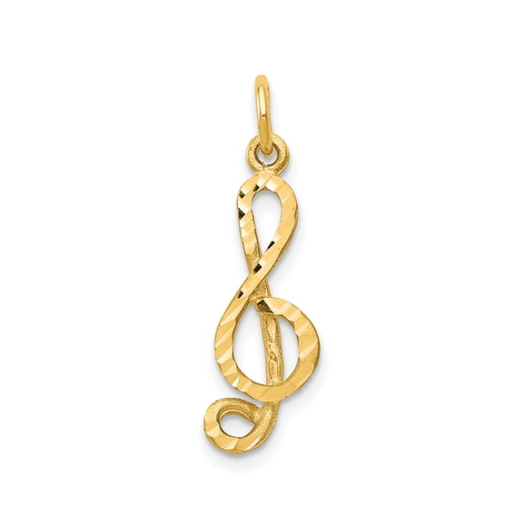 10k Yellow Gold Treble Clef Pendant for Necklace or Bracelet, Textured Music Symbol Charm for Musicians, Unisex Musical Jewelry with Artistic Design