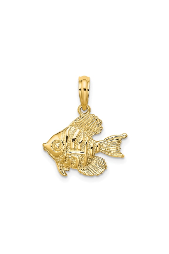 10k Yellow Gold Tropical Fish Pendant for Women or Unisex Wear, Detailed Marine Life Charm for Ocean, Coastal, Nautical or Nature-Inspired Jewelry Style