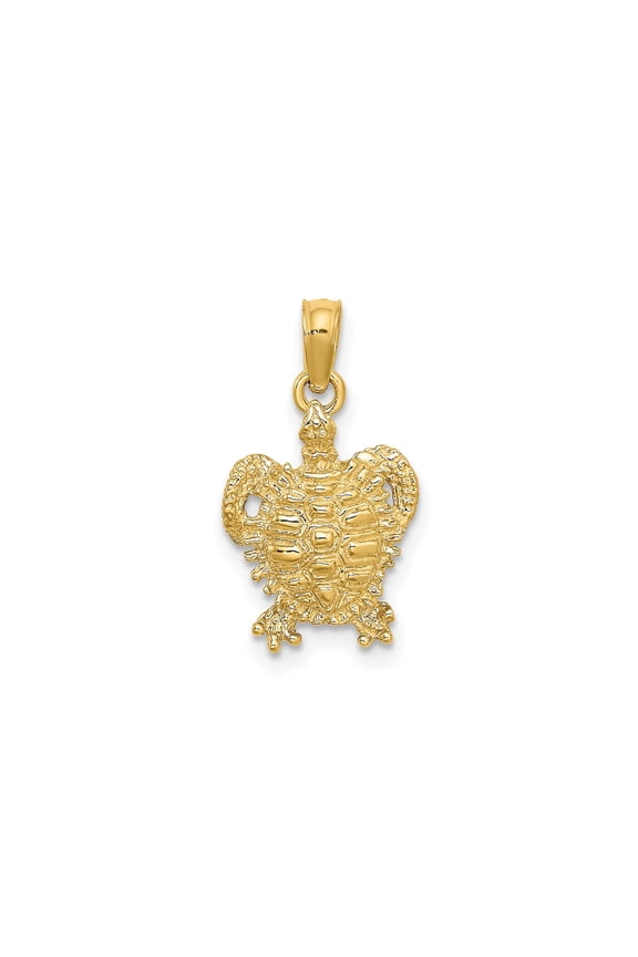 10k Yellow Gold Sea Turtle Pendant Charm, Polished Ocean Animal Jewelry for Women