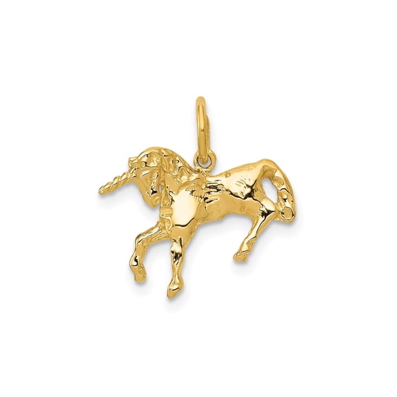 10k Yellow Gold Unicorn Pendant for Women, Prancing Twisted Horn Charm, Fantasy Mythical Creature Jewelry, Magical Whimsical Style Necklace