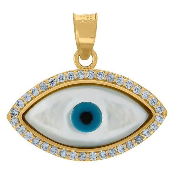 10k Yellow Gold Unisex Cubic Zirconia Evil Eye Blue White Enamel Charm Pendant Necklace 18.2x18.3mm Wide Pendant for Wom