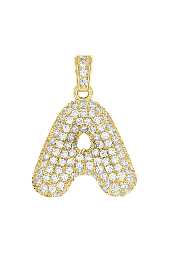 10k Yellow Gold Unisex Cubic Zirconia Bubble Initial Letter A Charm Pendant