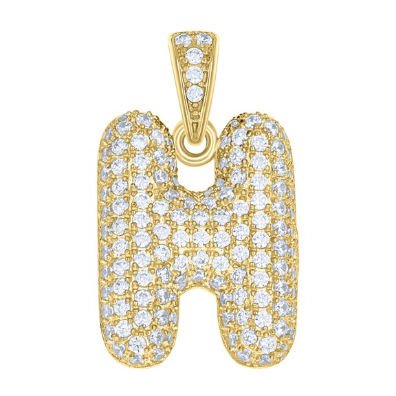 10k Yellow Gold Unisex Cubic-Zirconia Bubble Initial Letter H Charm Pendant