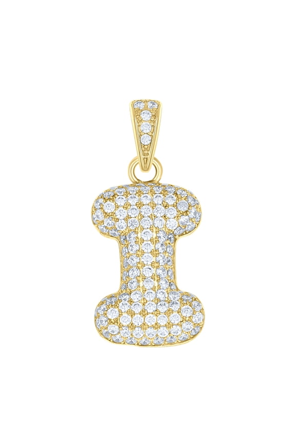 10k Yellow Gold Unisex Cubic-Zirconia Bubble Initial Letter I Charm Pendant