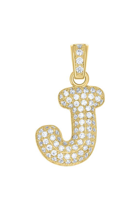 10k Yellow Gold Unisex Cubic Zirconia Bubble Initial Letter J Charm Pendant