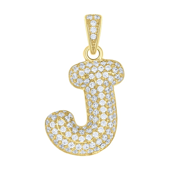 10k Yellow Gold Unisex Cubic-Zirconia Bubble Initial Letter J Charm Pendant