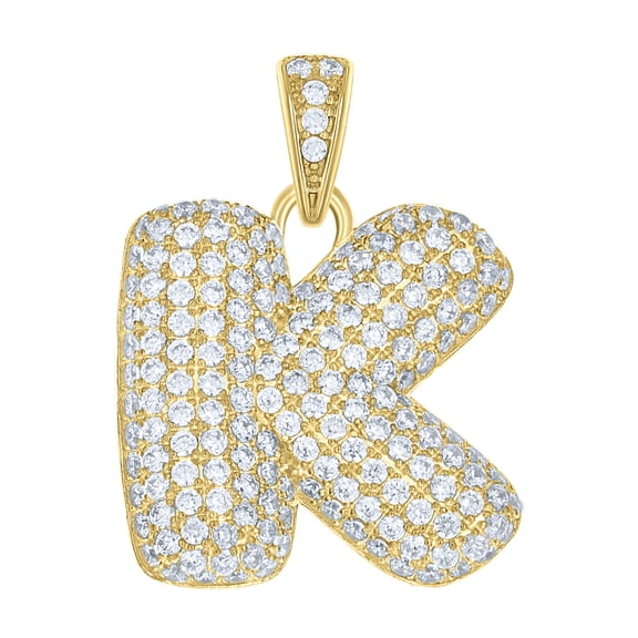 10k Yellow Gold Unisex Cubic-Zirconia Bubble Initial Letter K Charm Pendant