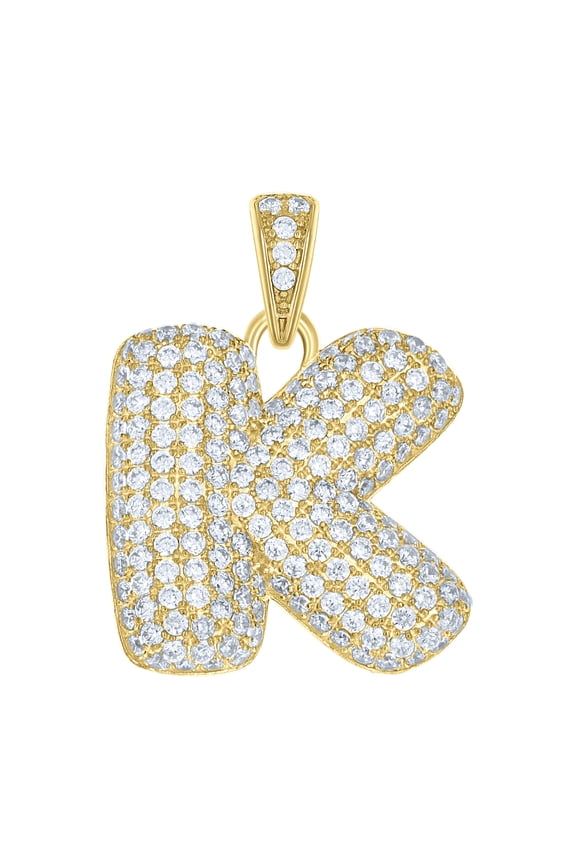 10k Yellow Gold Unisex Cubic-Zirconia Bubble Initial Letter K Charm Pendant